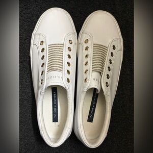 Tommy Hilfiger White and Gold Slip-On Sneakers